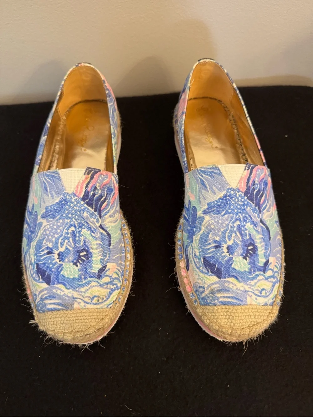Lilly Pulitzer Marlo Blue Floral Espadrille Slip-On Shoes Size 7.5